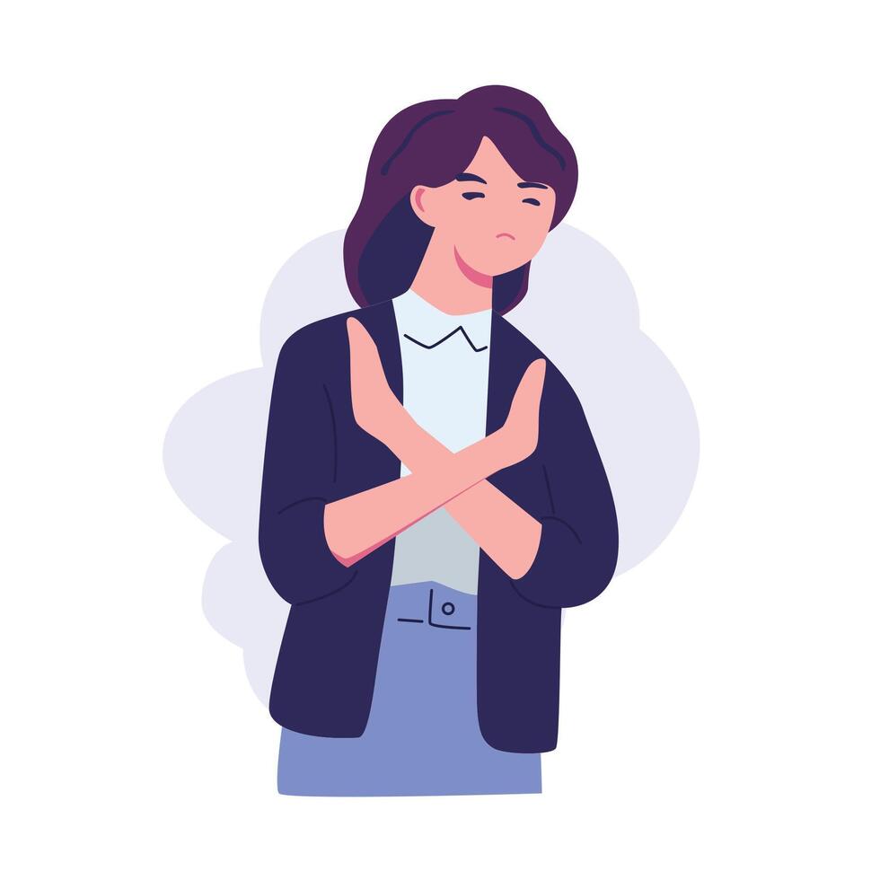 actitud de mujer rechazando alguna cosa plano estilo ilustración diseño vector