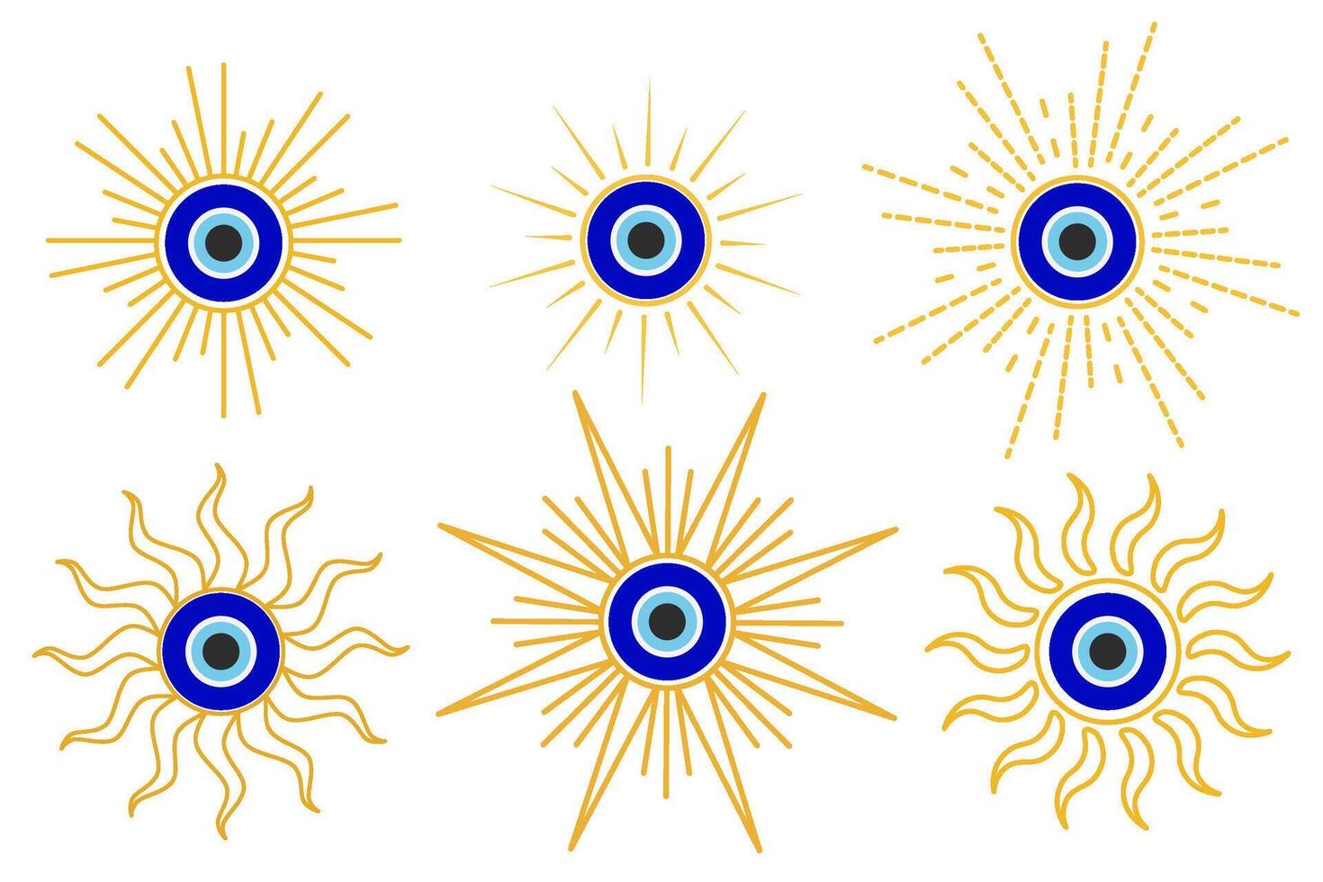 Evil eye blue Turkish symbol set. Magic nazar bead. Greece and Turkish amulet esoteric design for luck vector