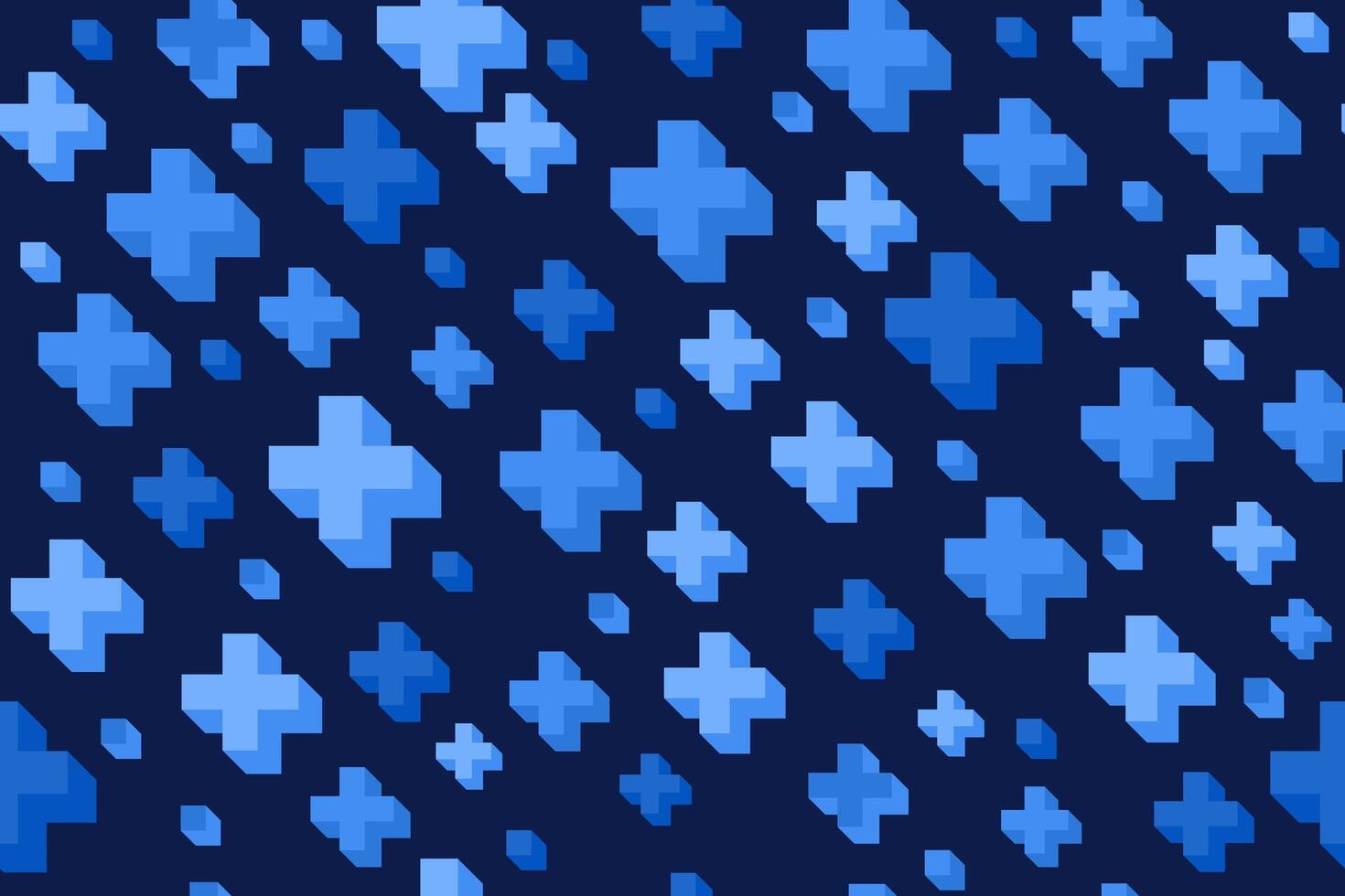 Medical pattern with abstract pluses. Healthcare dark background with blue crosses. 3D math symbol texture. Seamless illustration vector