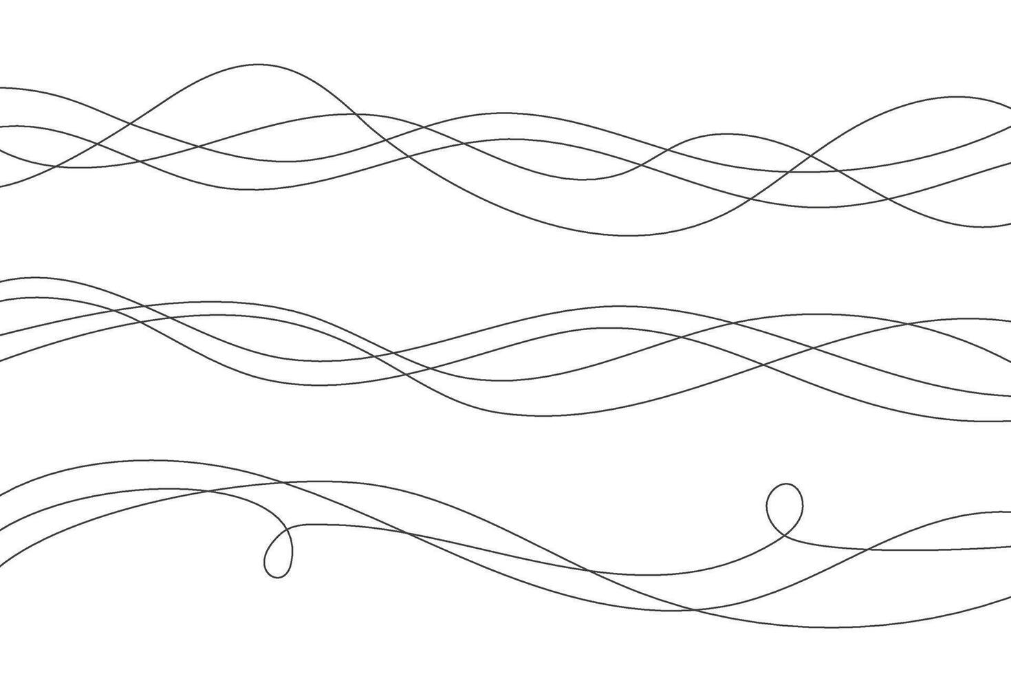 Wavy lines. Abstract illustration on white background. Curve flow dynamic design. Liquid music soundwaves. Scribble swirl strokes. Doodle stream art vector