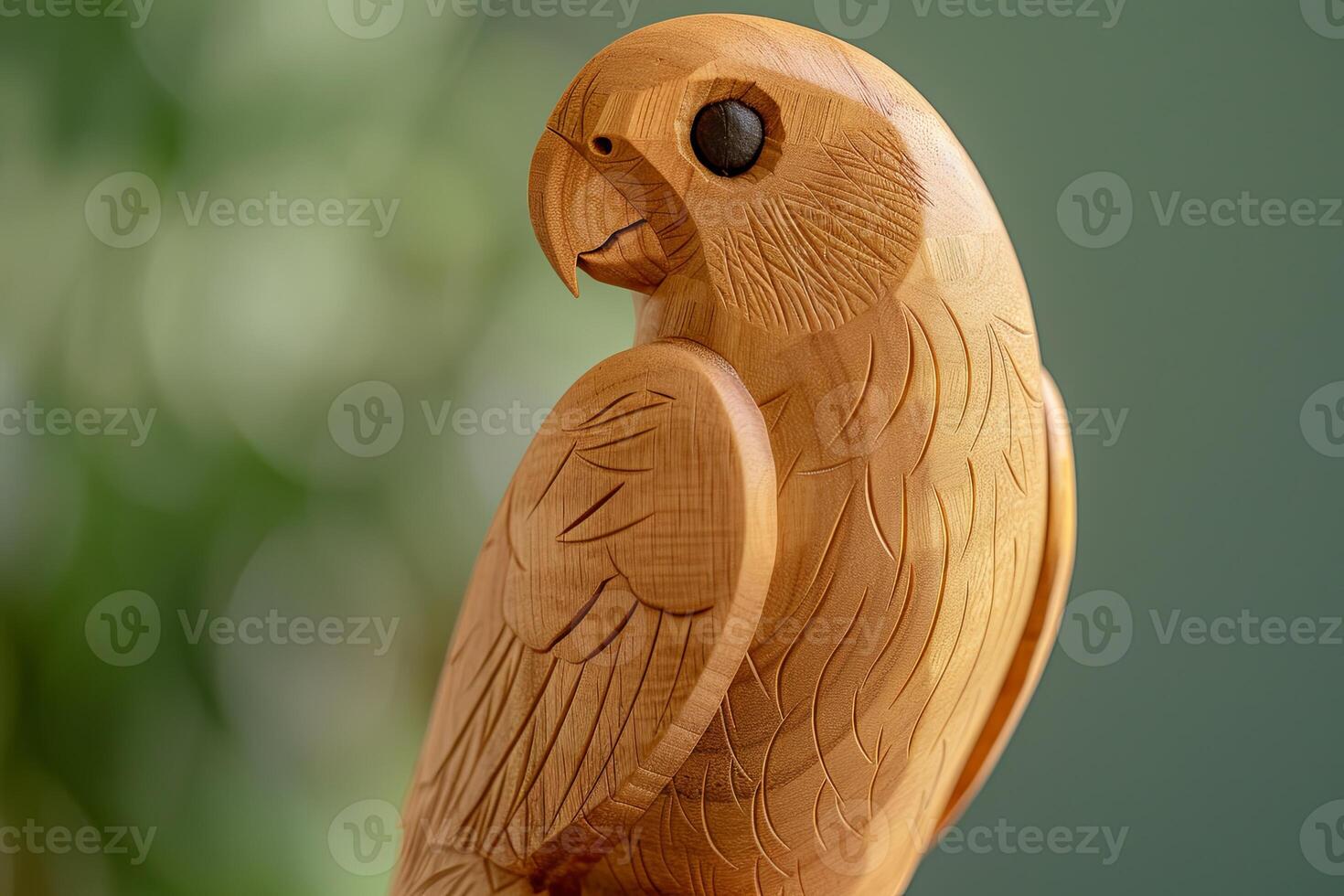 Contemporary wooden cockatiel sculpture boasting clean lines and smooth finish AI Image photo