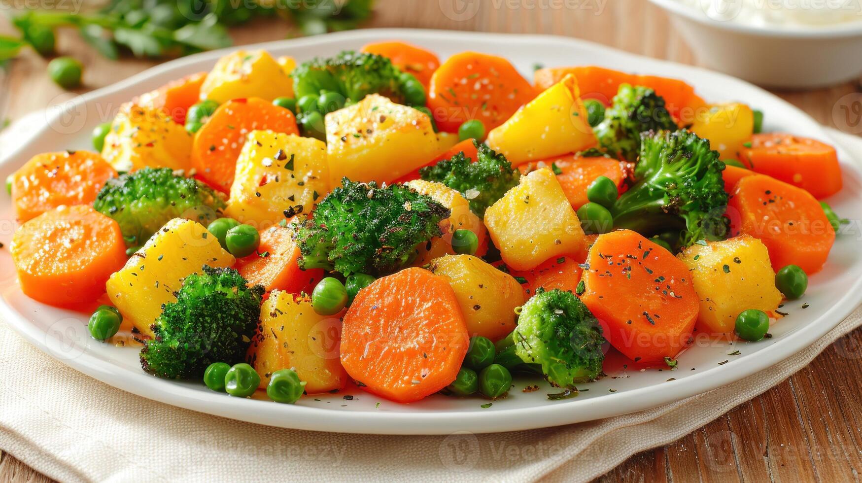 A white plate filled with vibrant carrots and broccoli pieces photo