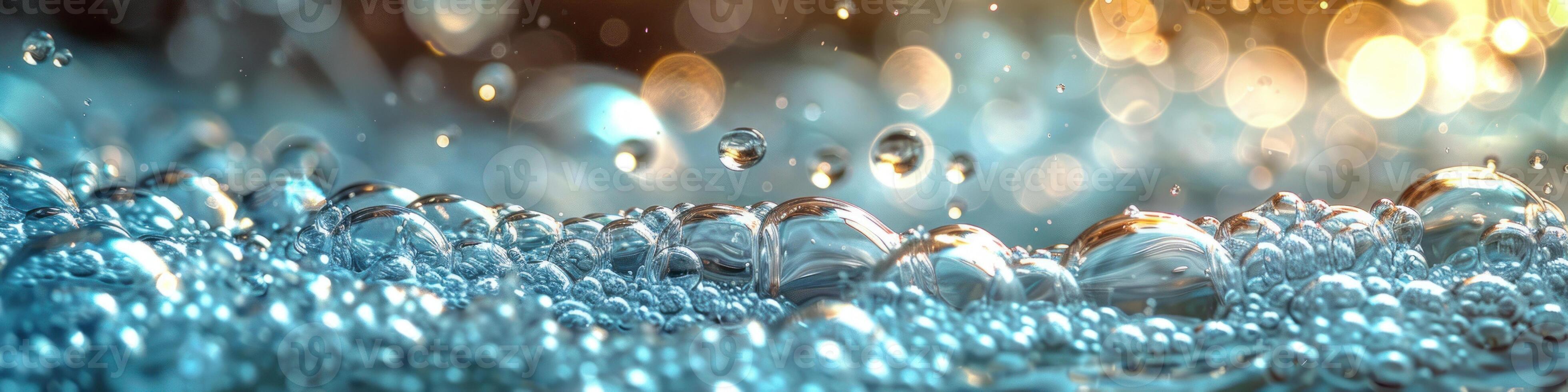 Bubbles floating in mid-air with transparent, iridescent surfaces photo