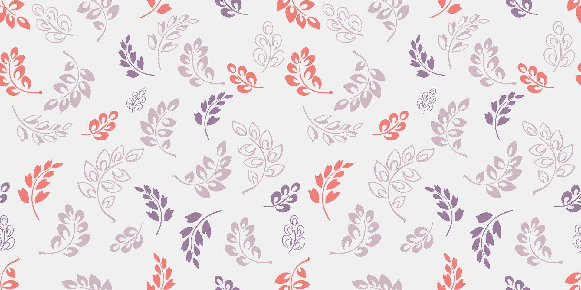 Pastel seamless pattern with abstract branches with tiny leaves. hand drawn sketch. Simple white background with creative cute floral stems in shapes dots, drops, spots printing. Template vector