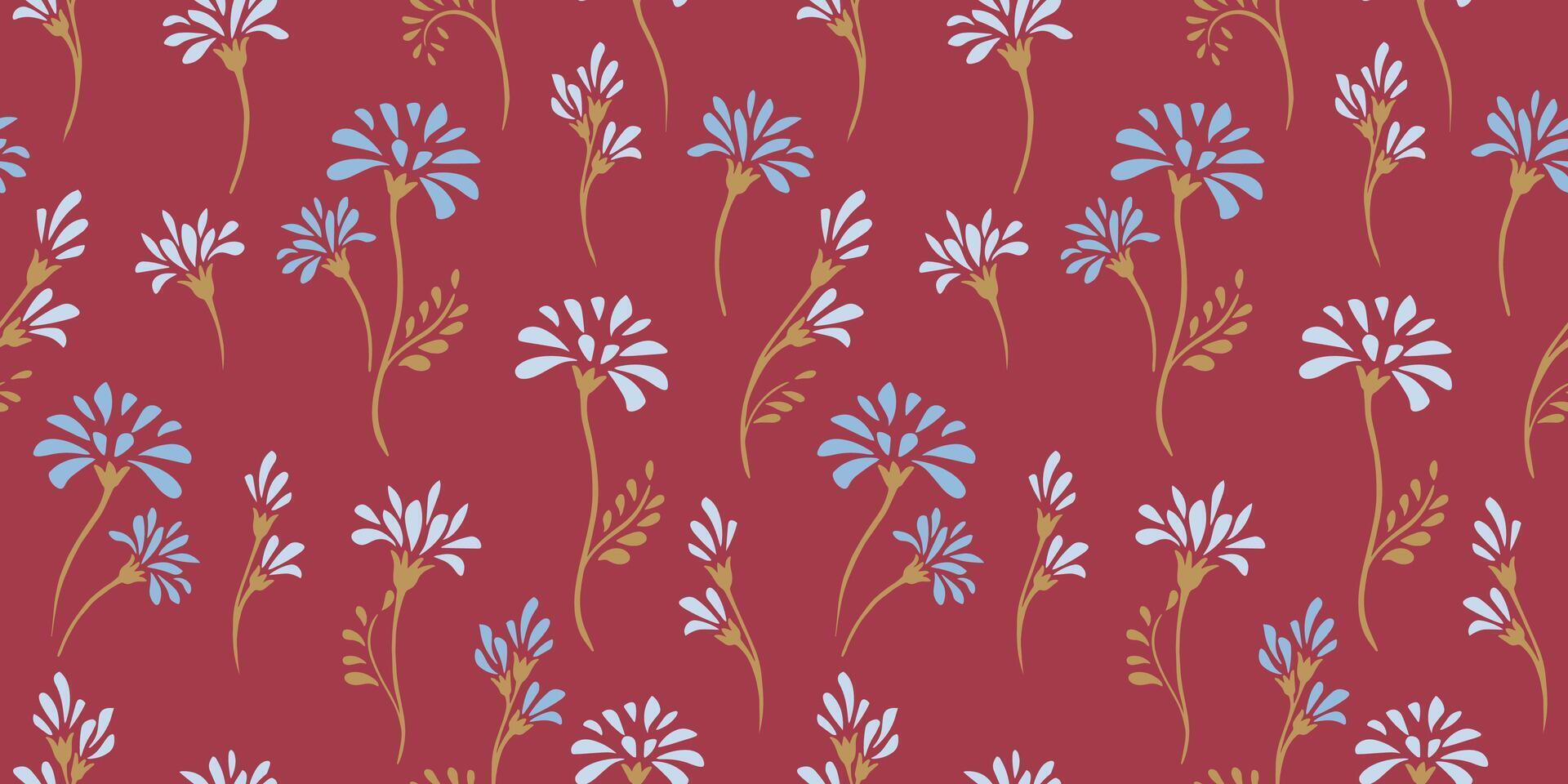 Simple creative wild tiny floral stem seamless pattern on brown background. hand drawn sketch. Cute abstract ditsy flowers and buds in drops, spots. Template for designs, textile, printing vector