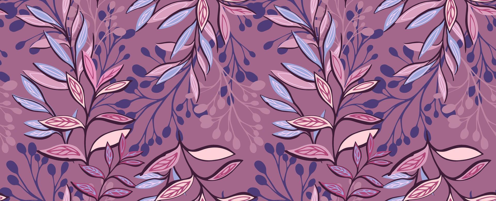 Artistic abstract shapes branches plants with leaves seamless pattern. hand drawn illustration. Creative unique jungle plants printing. Template for design, textile, fabric vector