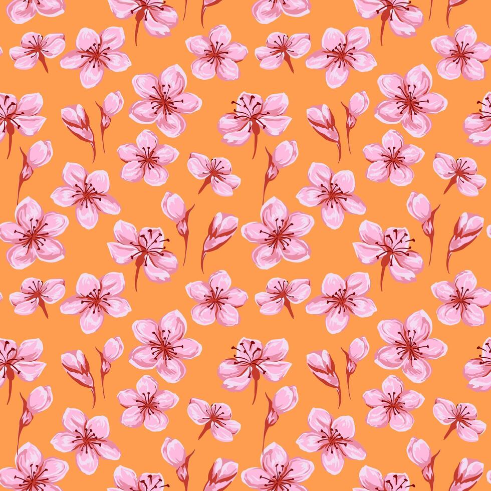 Blossoms artistic abstract meadow seamless pattern. hand drawn illustration. Floral ornament. Colorful ditsy flowers and buds printing on a yellow background. Template for designs, fabric vector