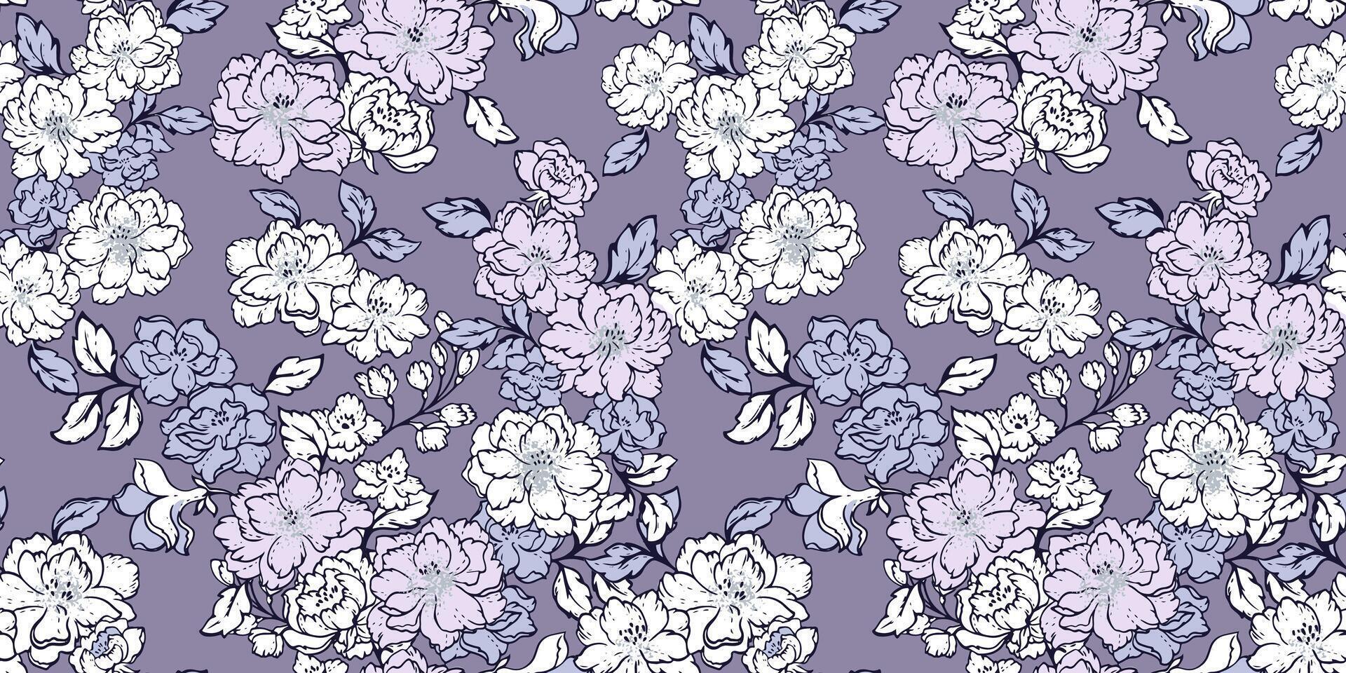 resumen artístico floral sin costura modelo. floreciente monocromo gris elegante prado impresión. mano dibujado líneas plantas y flores collage modelo para diseños, textil, tela vector