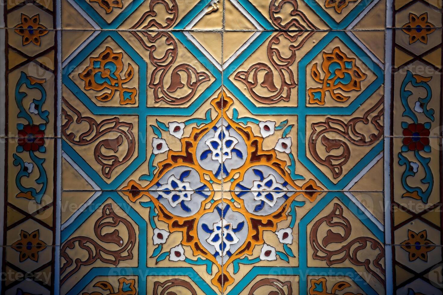 Geometric traditional Islamic ornament. Fragment of a ceramic mosaic. photo