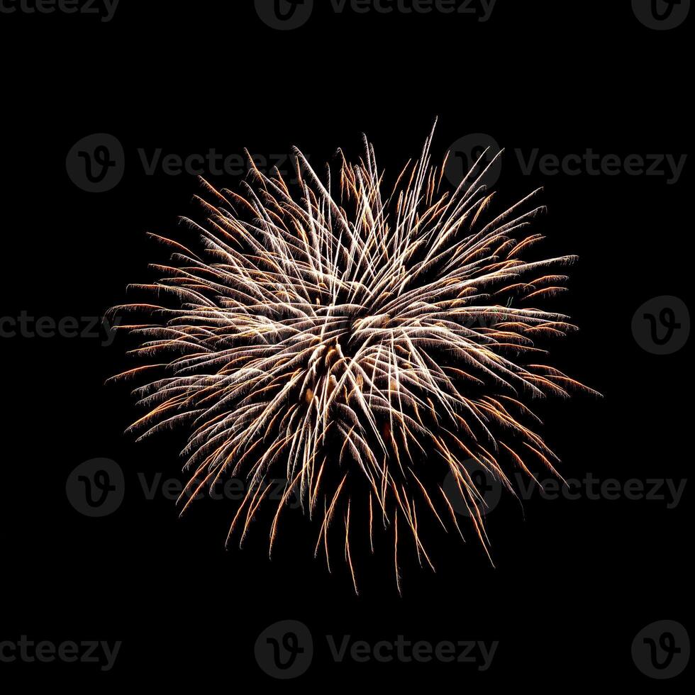 Colorful celebration fireworks isolated on a black sky background. photo