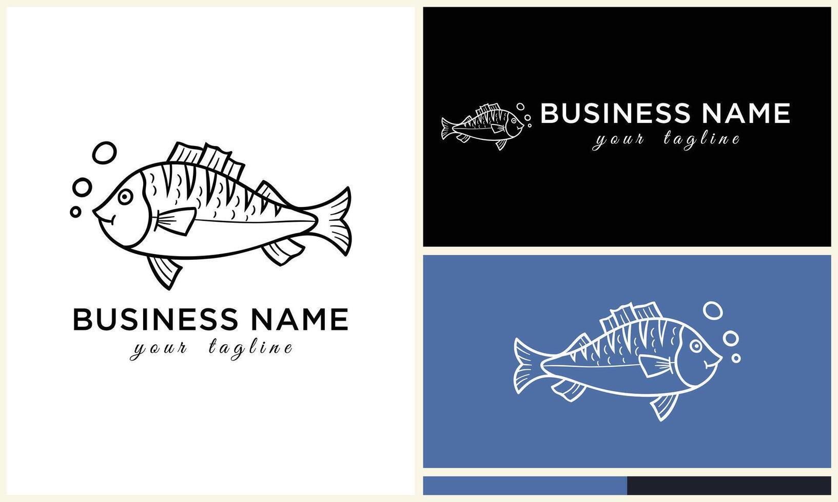 line art fish logo template vector