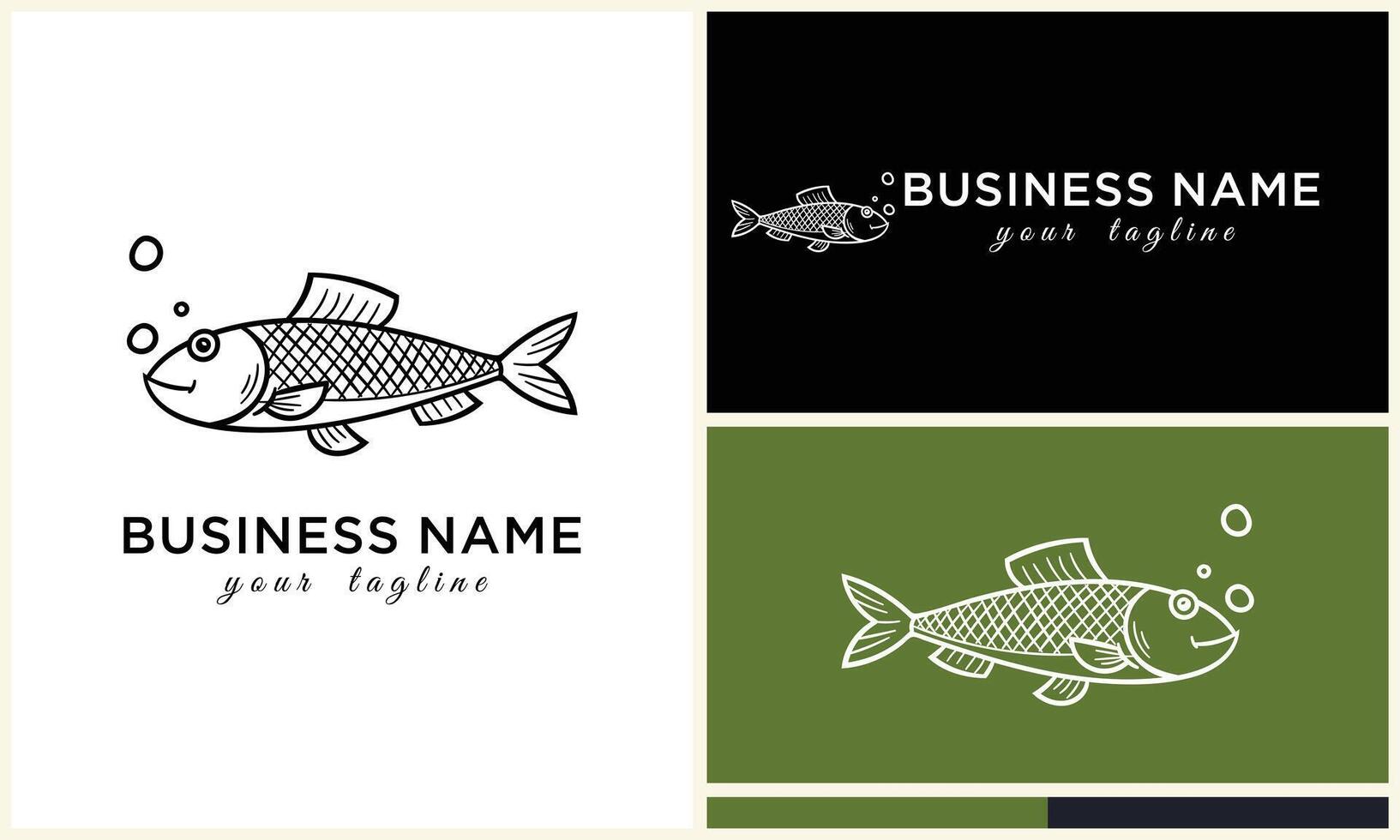 line art fish logo template vector