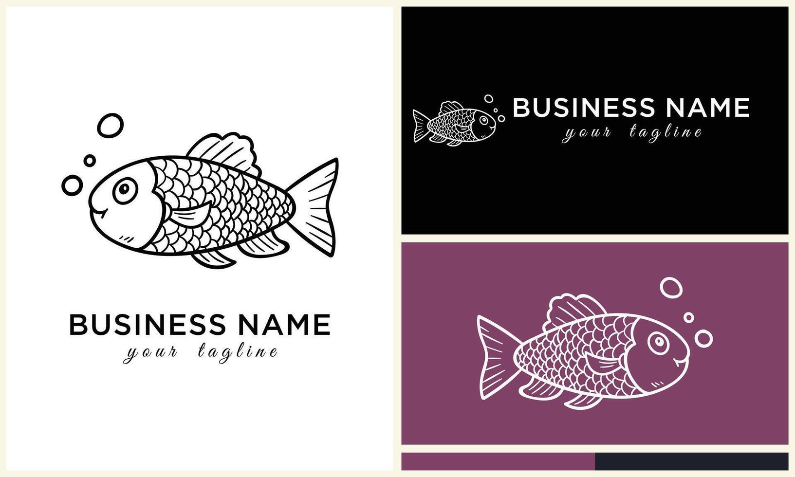 line art fish logo template vector