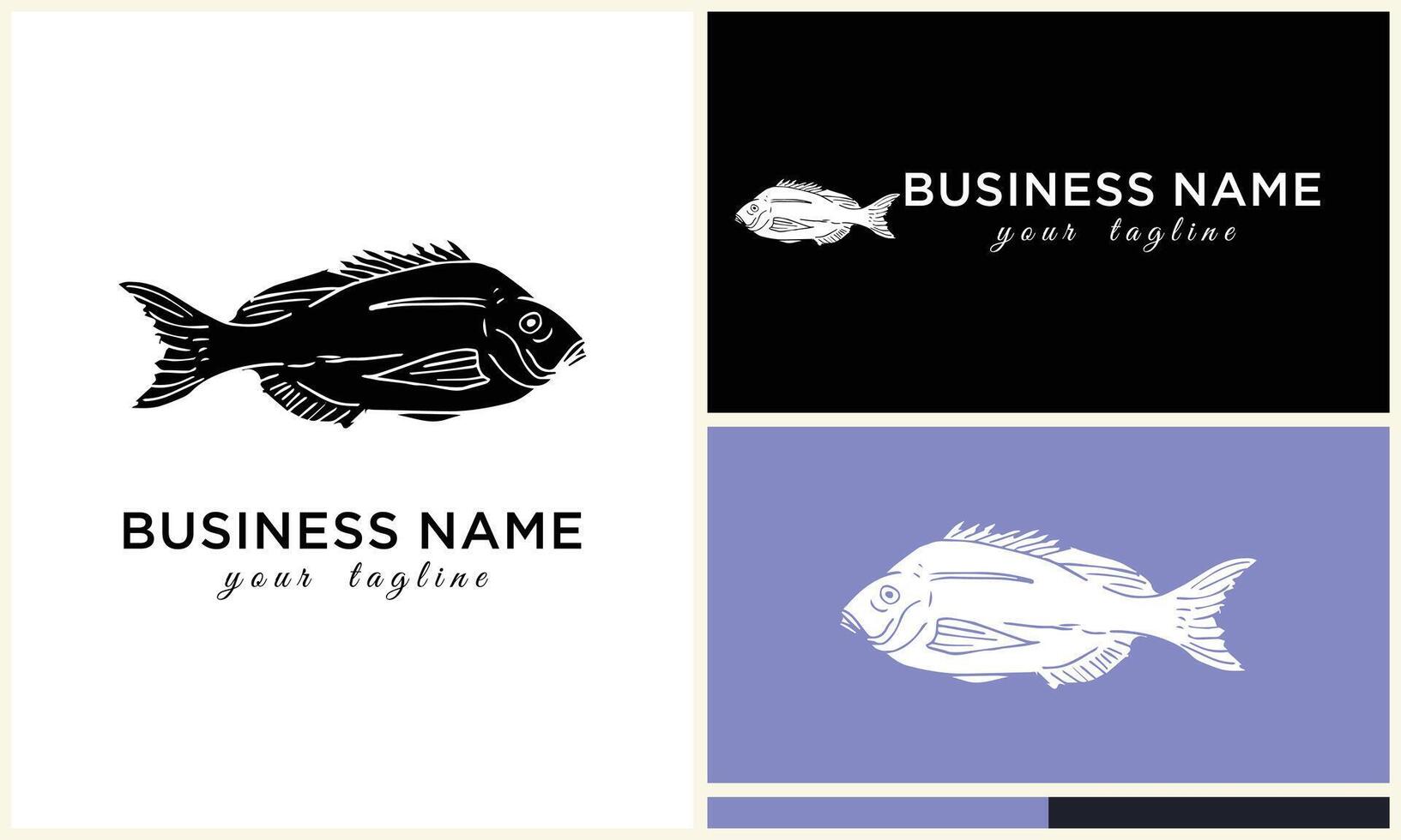 line art fish logo template vector