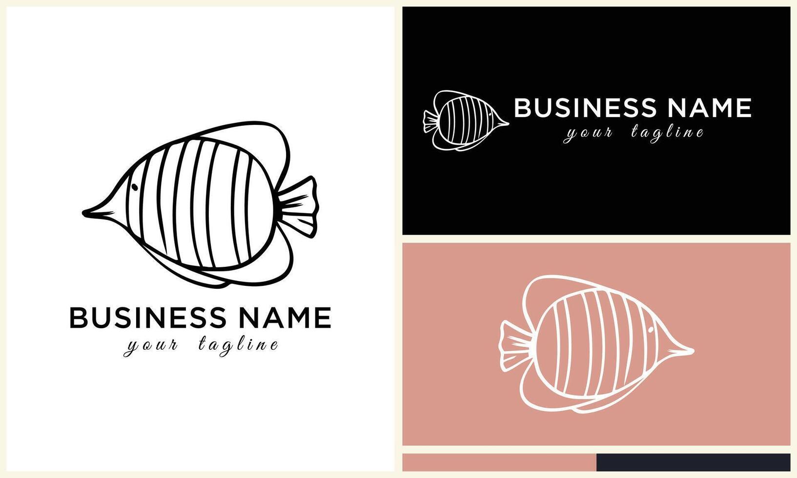 line art fish logo template vector