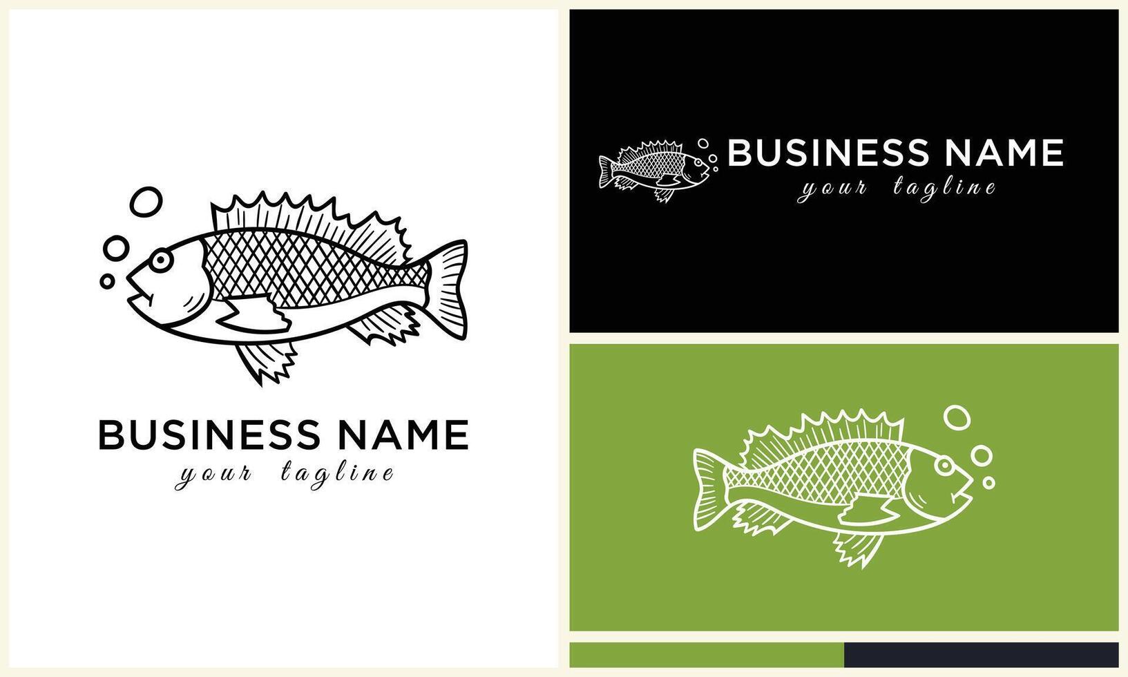 line art fish logo template vector