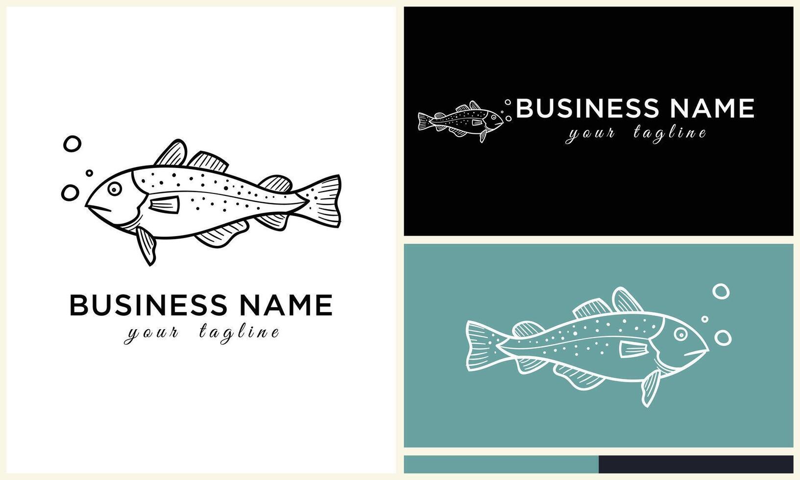 line art fish logo template vector