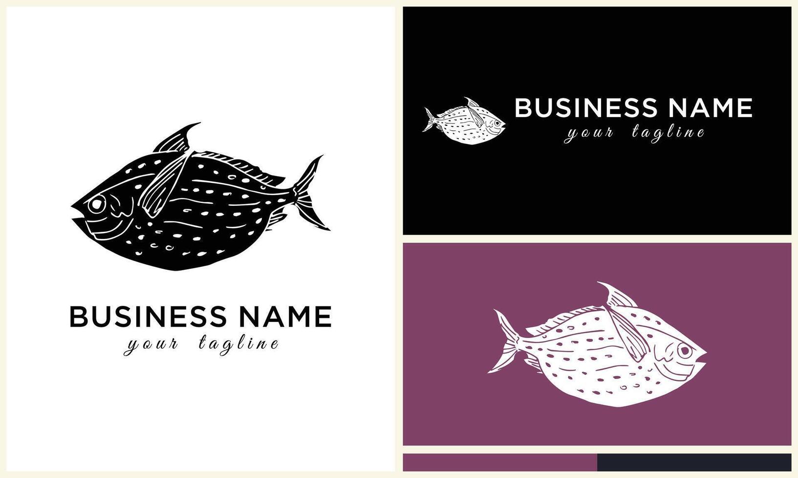 line art fish logo template vector