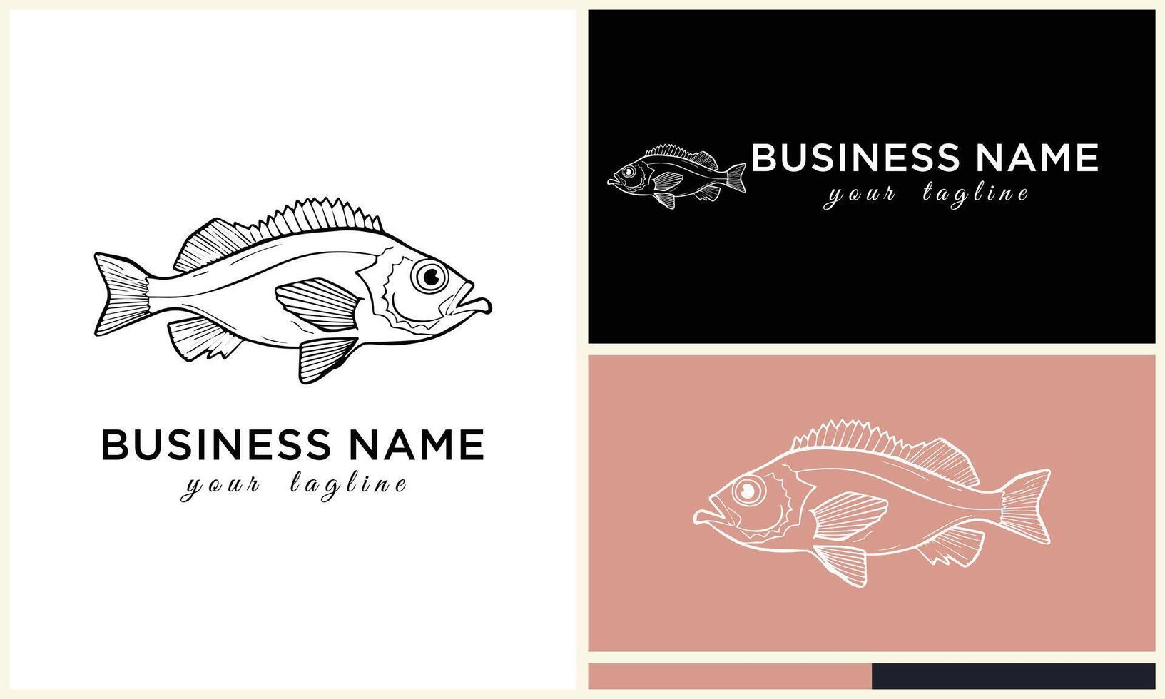 line art fish logo template vector