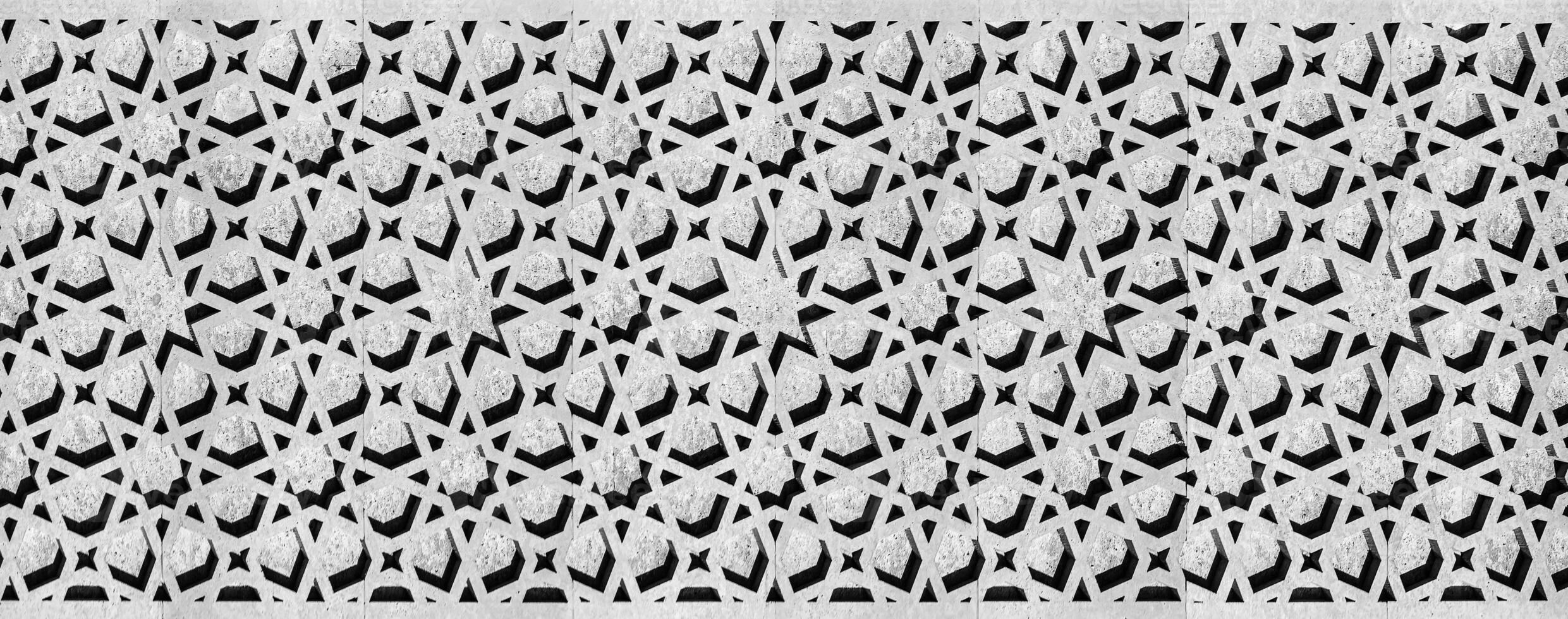 Black and white Geometric traditional Islamic ornament. Fragment of a mosaic.Abstract background. photo