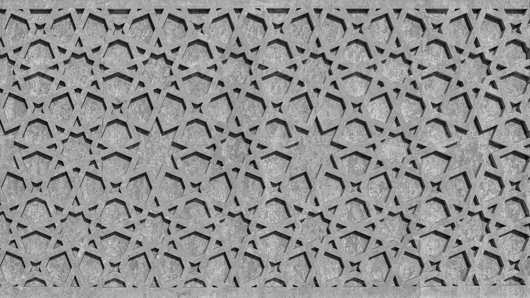 Black and white Geometric traditional Islamic ornament. Fragment of a mosaic.Abstract background. photo