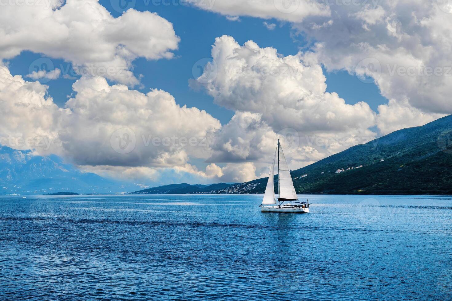 Sailing ship in the bay of the Adriatic Sea. Vacation on a sailboat. photo