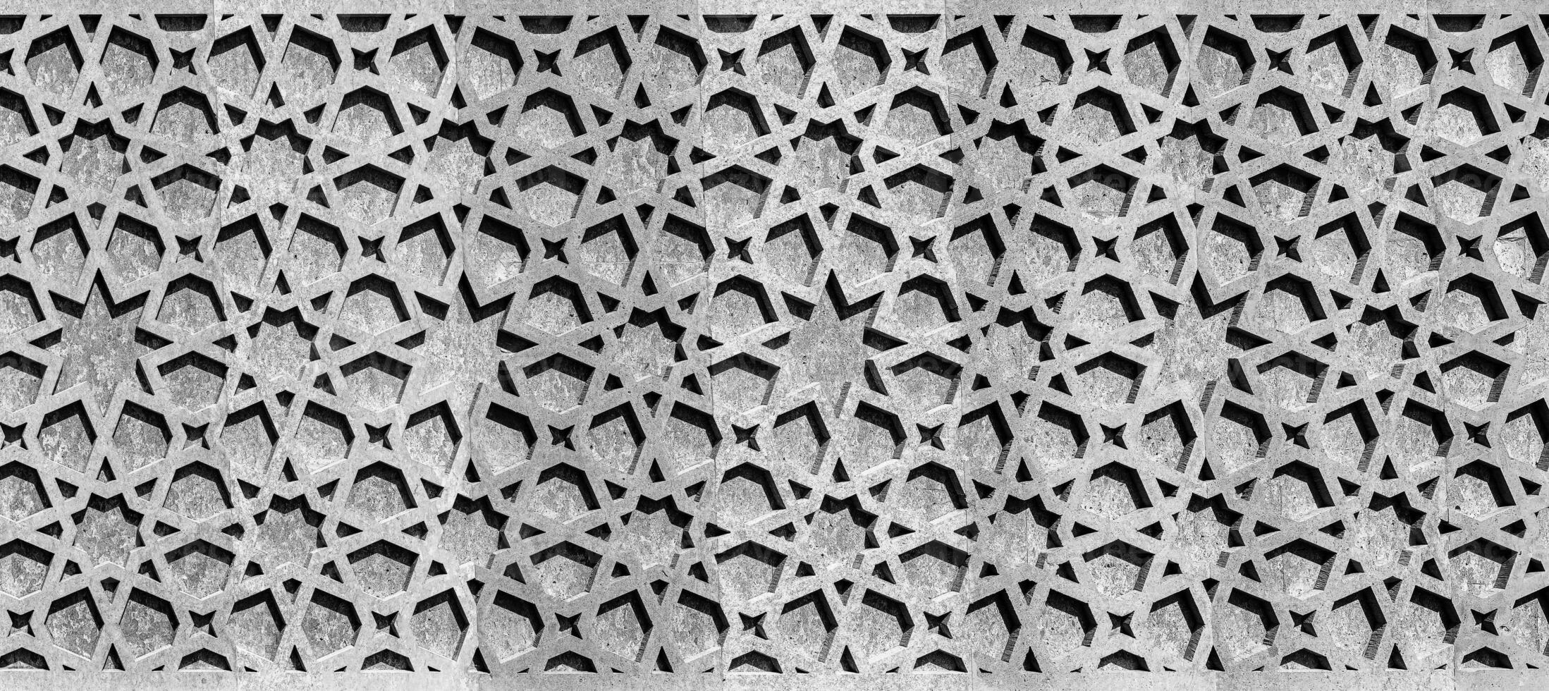 Black and white Geometric traditional Islamic ornament. Fragment of a mosaic.Abstract background. photo