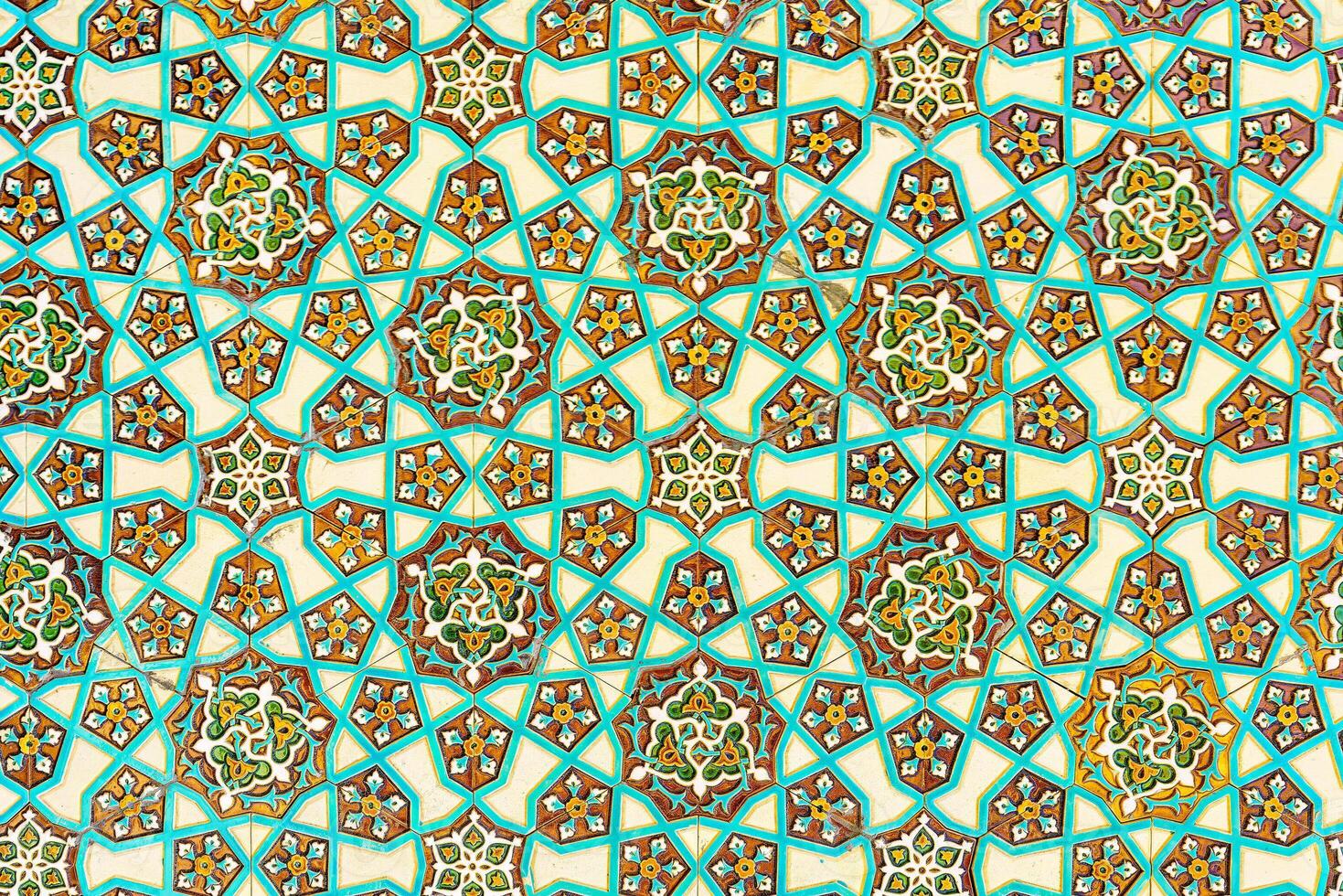 Geometric traditional Islamic ornament. Fragment of a ceramic mosaic. photo