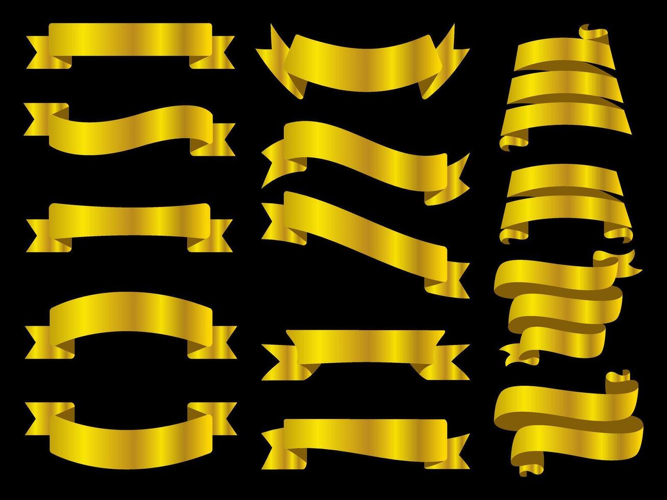 Golden color Ribbon elements. Gold outline modern simple ribbons collection. Flat banner ribbon for decorative design. Ribbons, Banners, badges, Labels Design Elements. vector