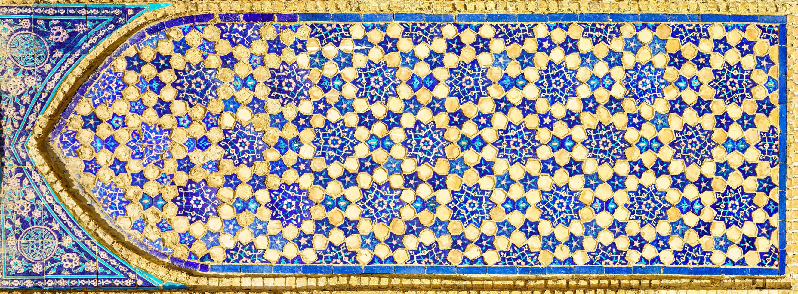 Geometric traditional Islamic ornament. Fragment of a ceramic mosaic. photo