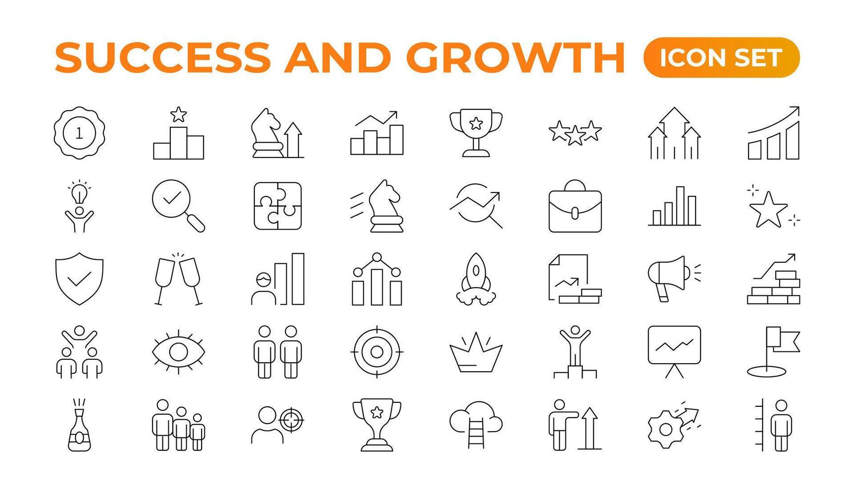 Growth and success line icons collection. Big UI icon set in a flat design. Thin outline pack. Growth and Success set. Successful business development, plan process symbol. vector
