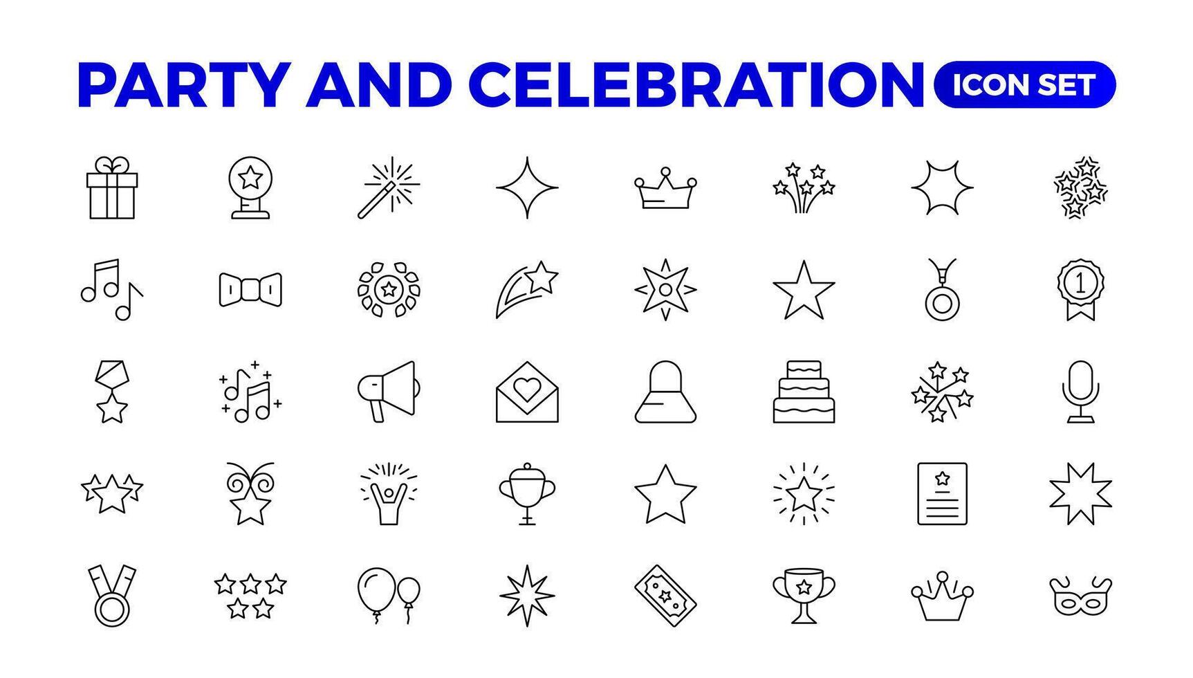 Party celebration thin line icons set. Birthdays, holidays, events, festive. Basic party elements collection. simple linear design bundle of thirty happy birthday flat style and lettering. vector