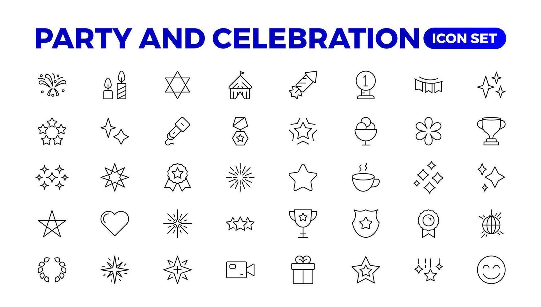 Party celebration thin line icons set. Birthdays, holidays, events, festive. Basic party elements collection. simple linear design bundle of thirty happy birthday flat style and lettering. vector