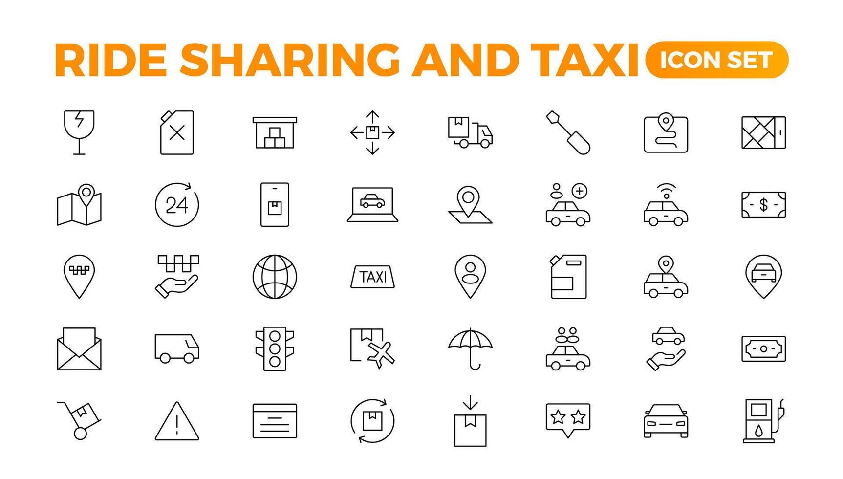 Set of car-sharing Icons. Simple line art style icons pack. Car and rent simple minimal thin icons. Related car rent, repair, transport, and travel. Editable stroke. illustration. vector