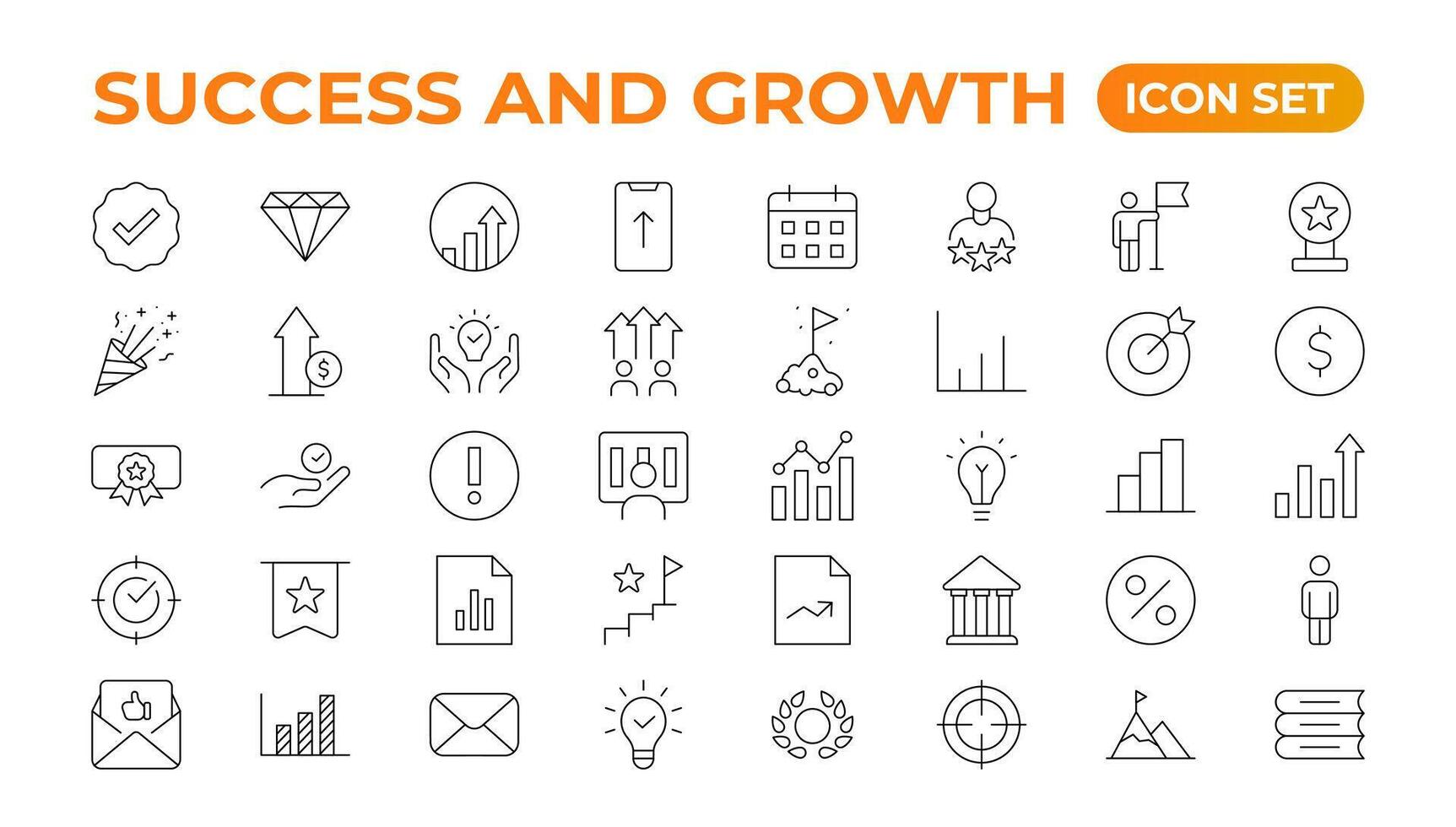 Growth and success line icons collection. Big UI icon set in a flat design. Thin outline pack. Growth and Success set. Successful business development, plan process symbol. vector