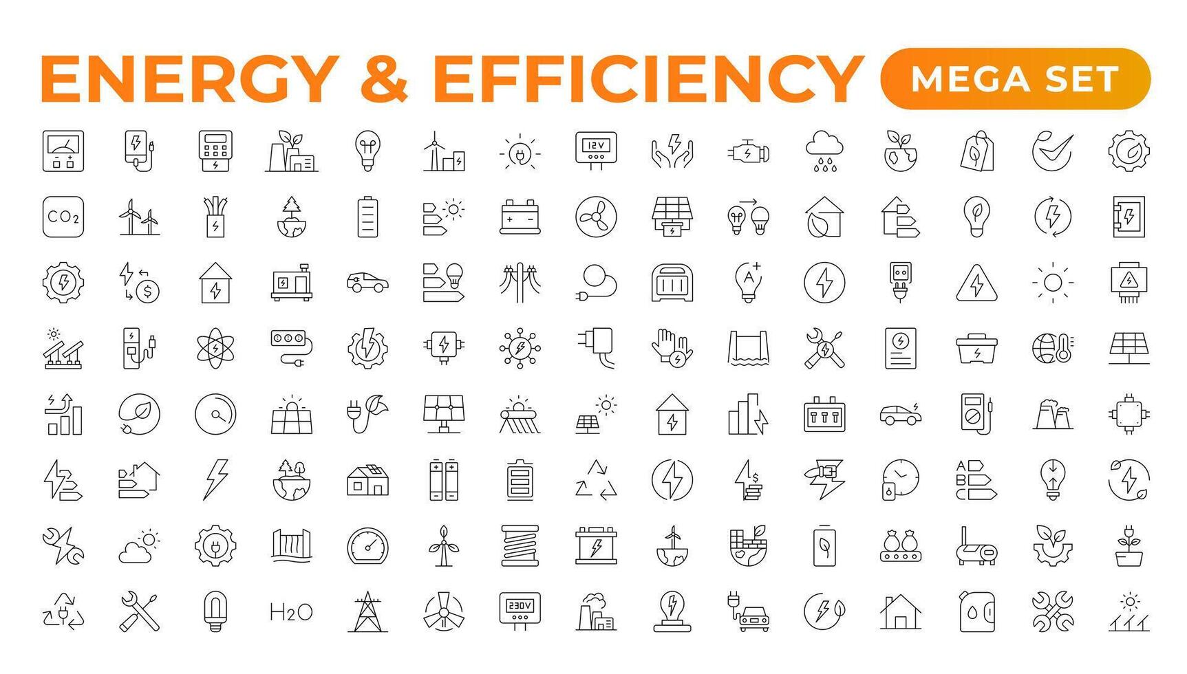 conjunto de energíay ecología línea íconos colocar. contorno con editable carrera recopilación. incluye eco hogar, nuclear energía, poder planta, solar energia.simple conjunto acerca de energía eficiencia y ahorro. vector