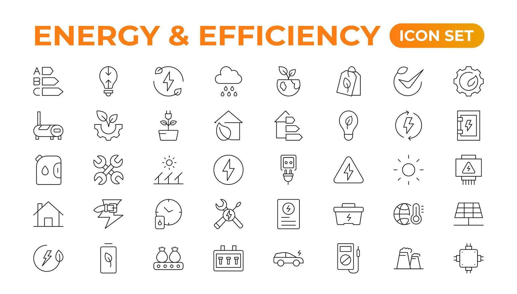 conjunto de energíay ecología línea íconos colocar. contorno con editable carrera recopilación. incluye eco hogar, nuclear energía, poder planta, solar energia.simple conjunto acerca de energía eficiencia y ahorro. vector