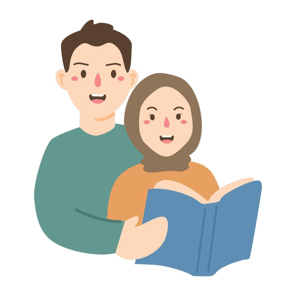 happy reading a book together illustration vector