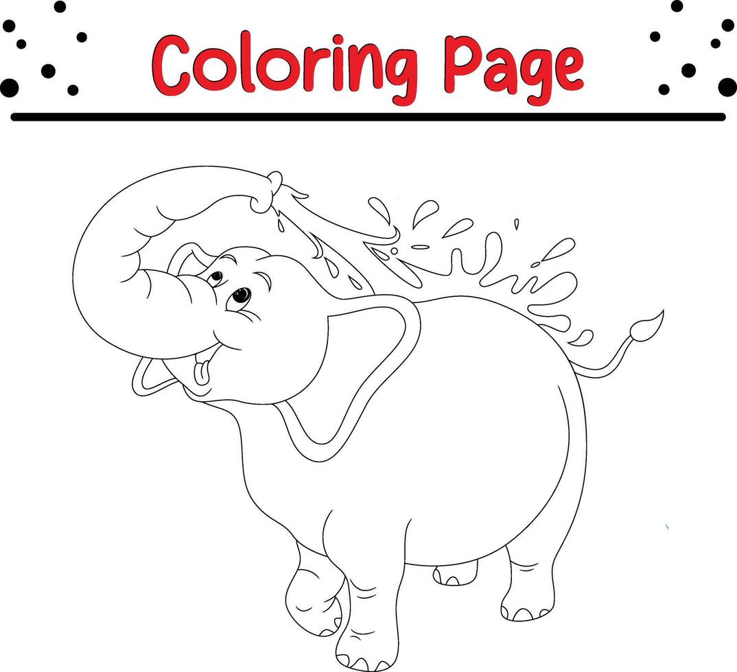 baby elephant playing water coloring page for kids vector