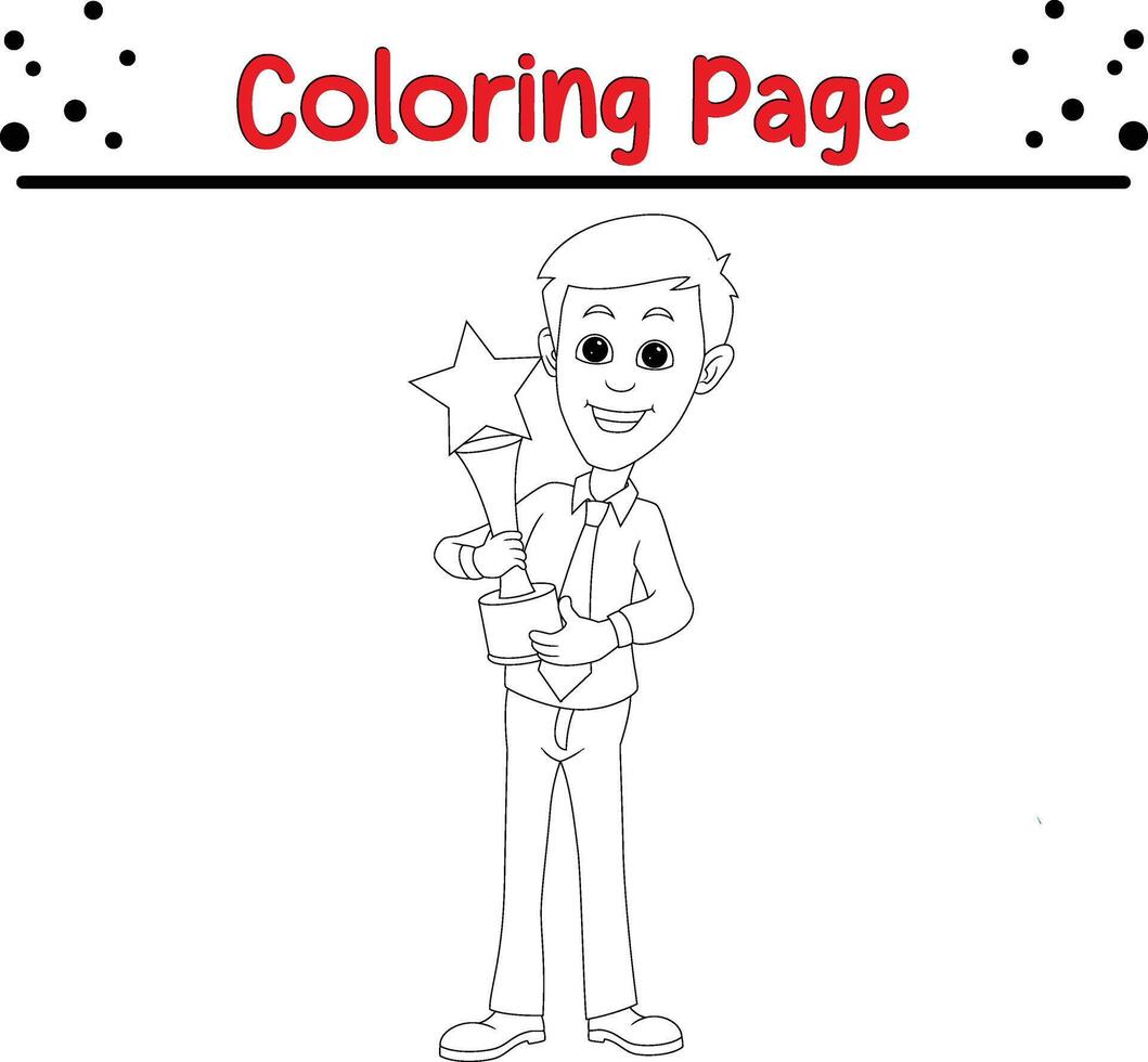 best employee with trophy coloring page for kids vector