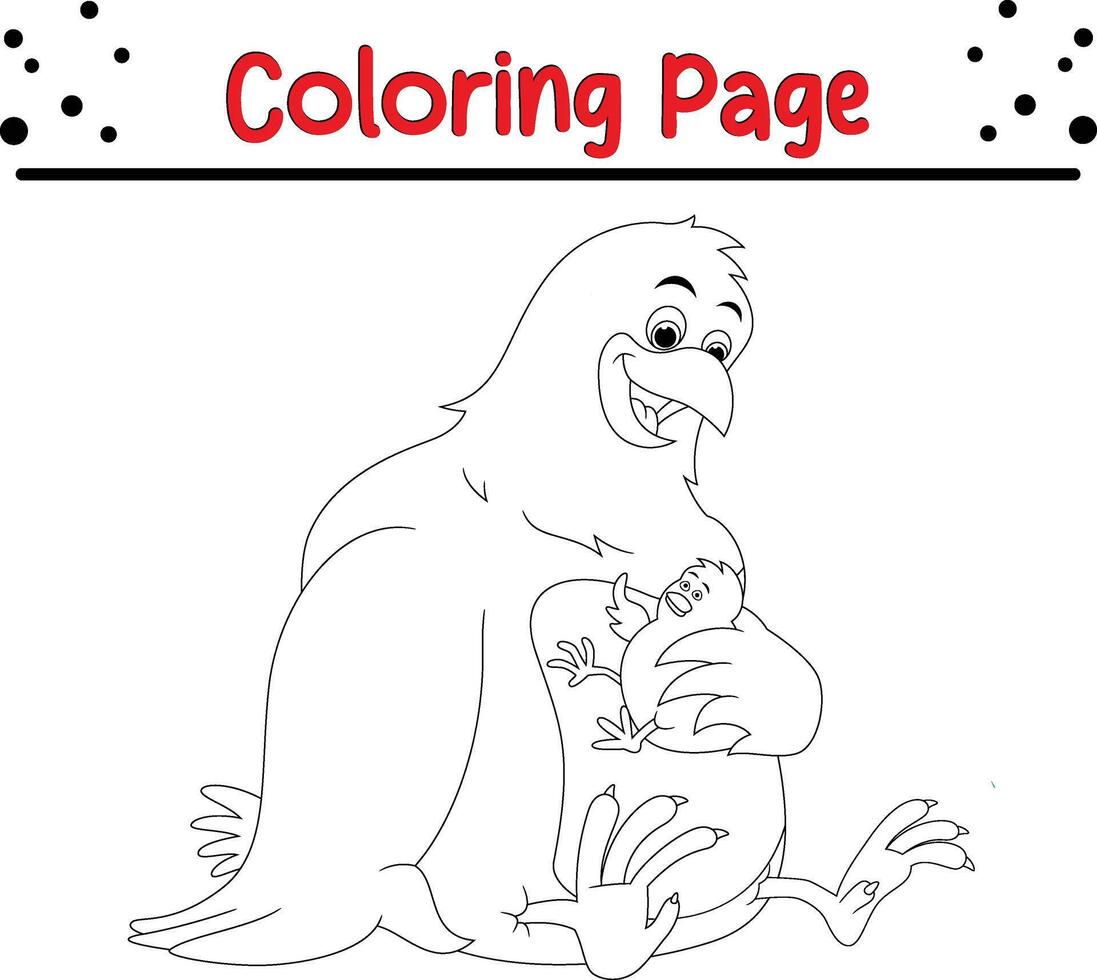 mother bird baby bird coloring book page for kids. vector