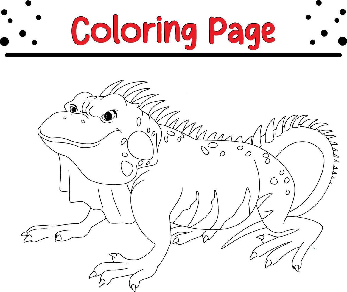 cute iguana coloring book page for kids. vector