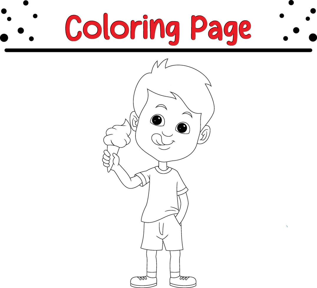 boy with ice cream coloring page for kids vector