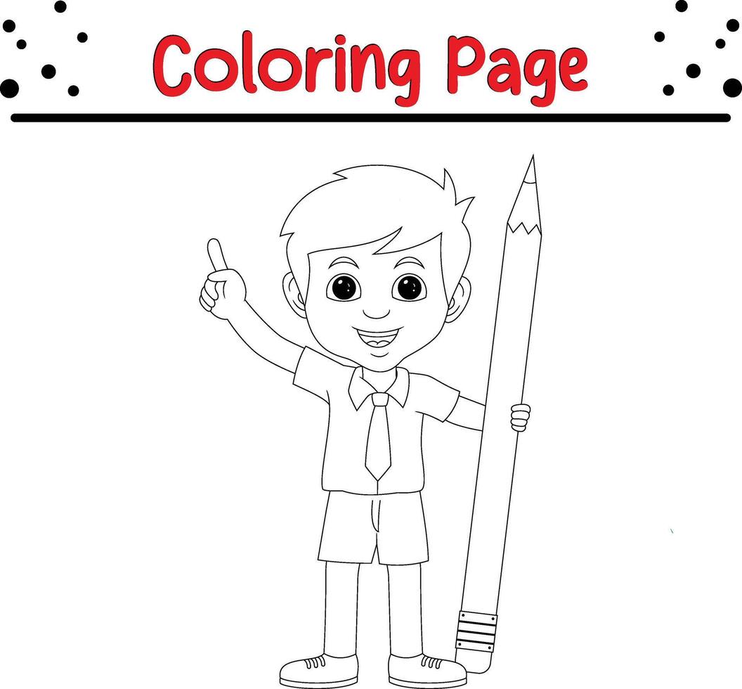 colegial con grande lápiz colorante libro página para niños. vector