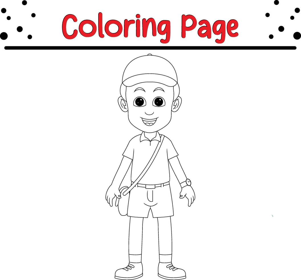 cute school boy coloring book page for kids. vector