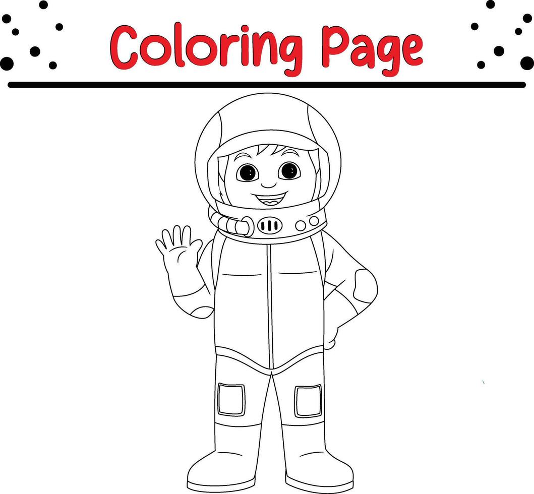 pequeño chico astronauta colorante libro página para niños. vector