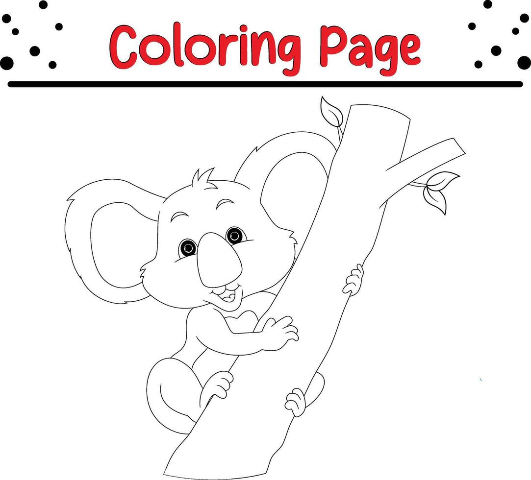 coala colgando árbol colorante libro página para niños. vector
