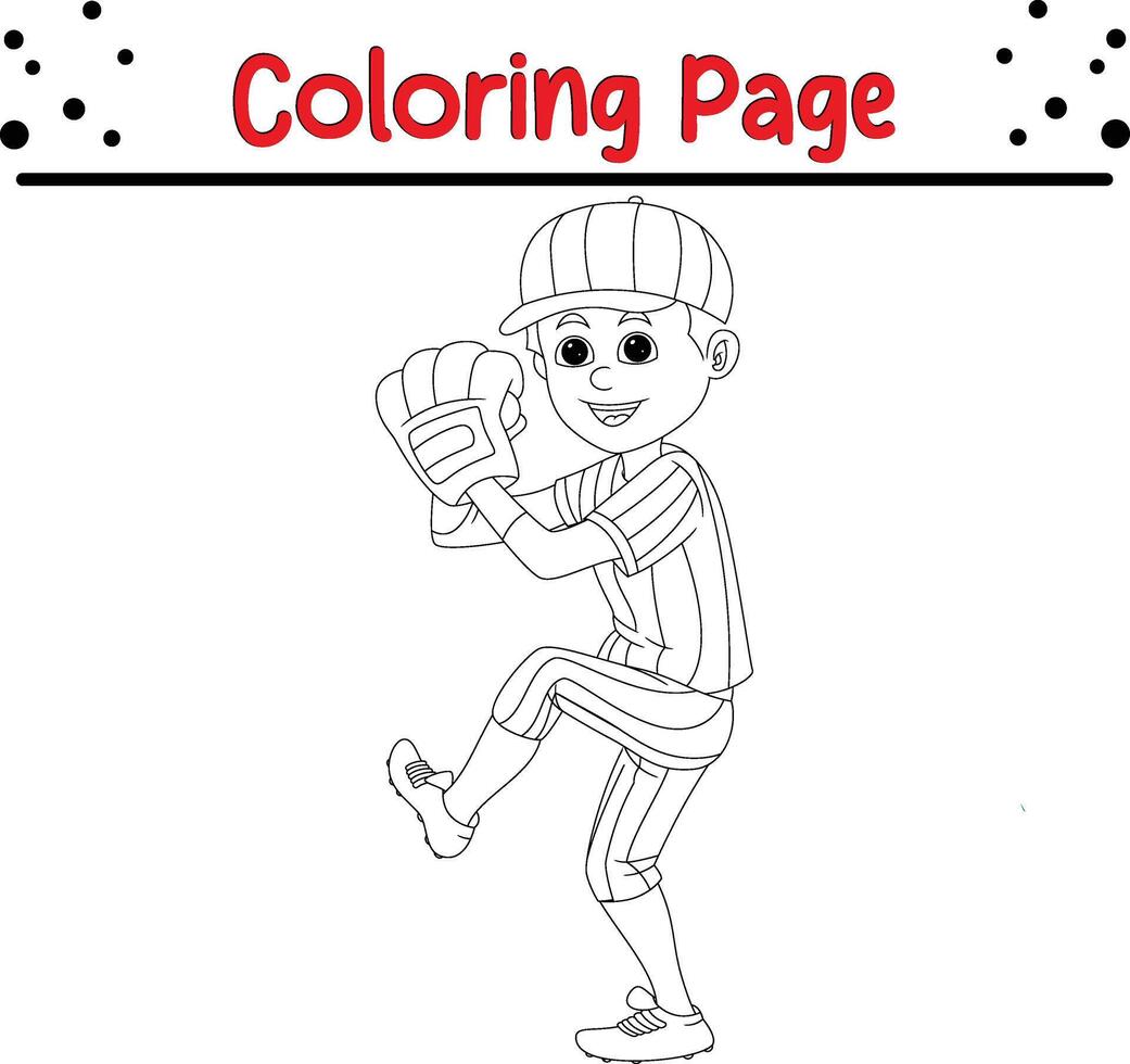 chico béisbol jugador colorante página para niños vector