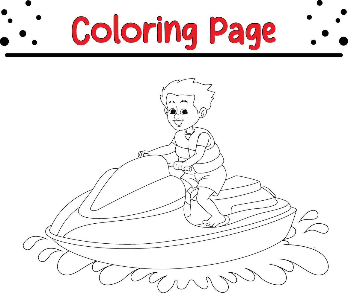 boy riding jet ski coloring page for kids vector