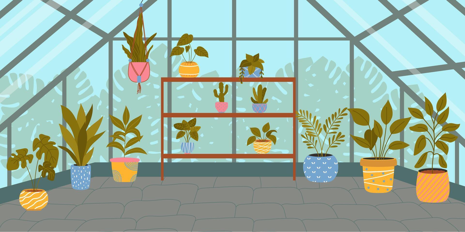 Orangery with plants. vector